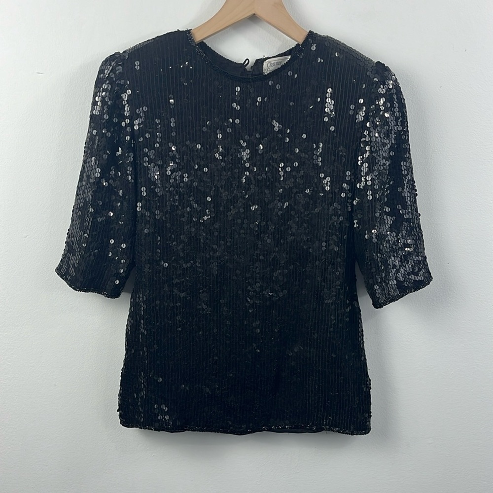 Chance Encounters Vintage 100% Silk Sequin Beaded Top Classic 40s Womens Size S